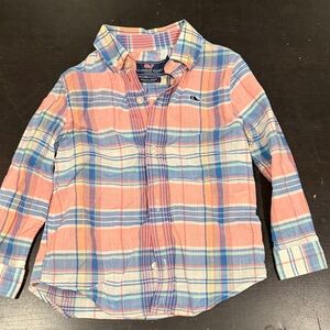 Vineyard Vines Peach and Blue Plaid Button-Down Shirt